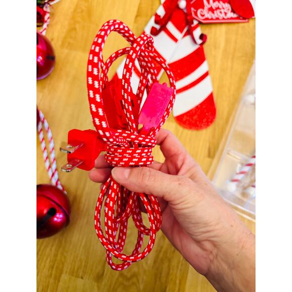 12PC Candy Cane Red White Christmas Holiday Decor Lights Stocking Holders Bells - Picture 9 of 10